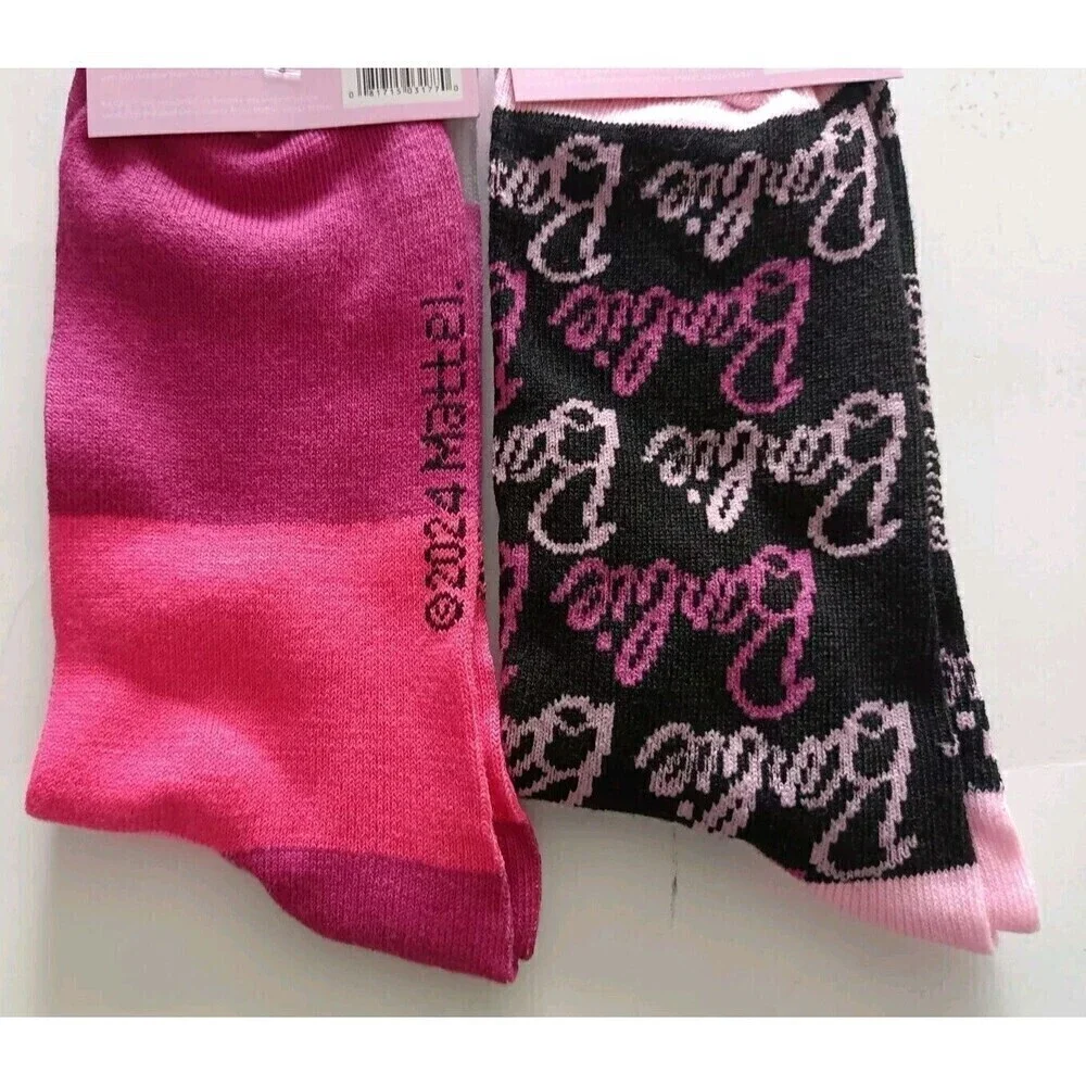 Mattel Barbie Logos Themed Crew Socks 2-Pack Pink Size 9-13 Women New Barbicorel